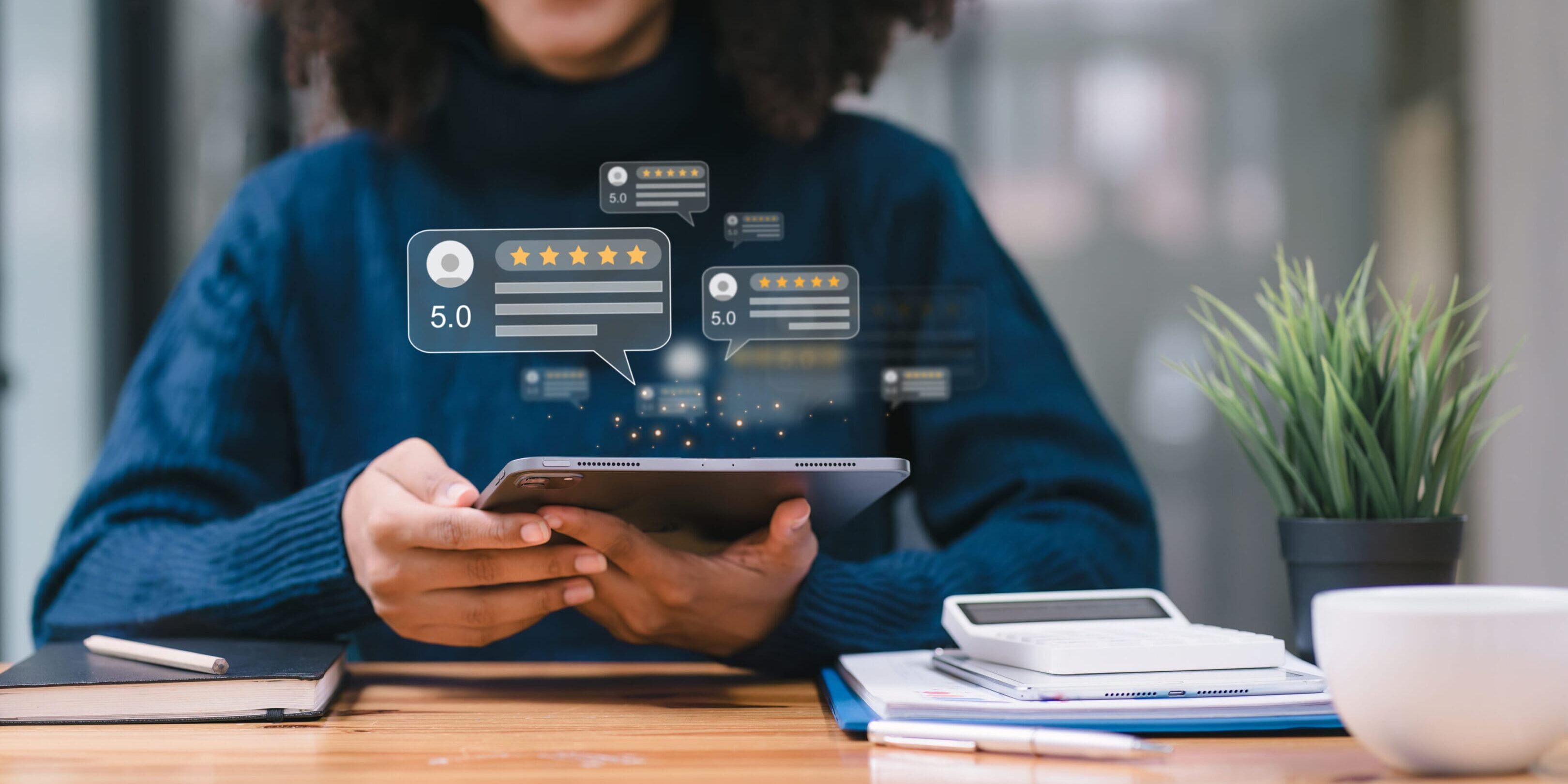 African American customer providing five satisfaction ratings. Customer service evaluation concept. African American customer providing five satisfaction ratings. Customer service evaluation concept